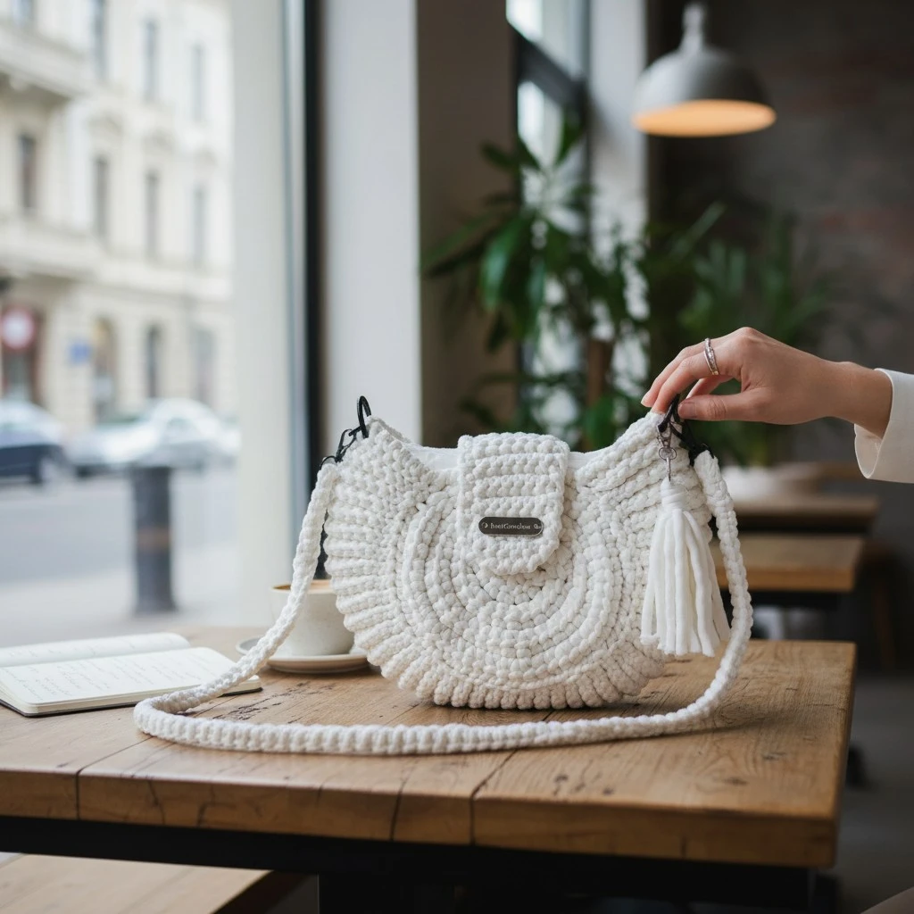 Sac à main en crochet blanc fait main — Feni Privé